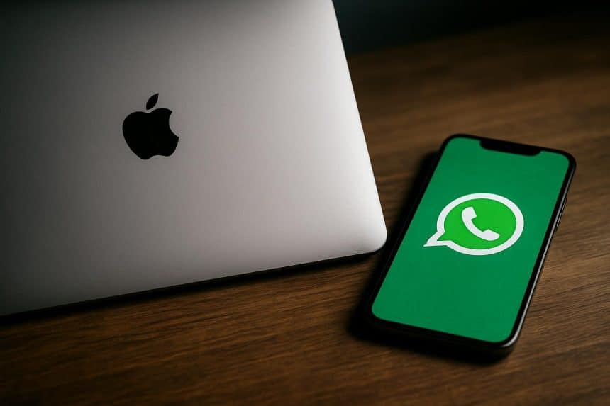 WhatsApp on an iPhone with a MacBook