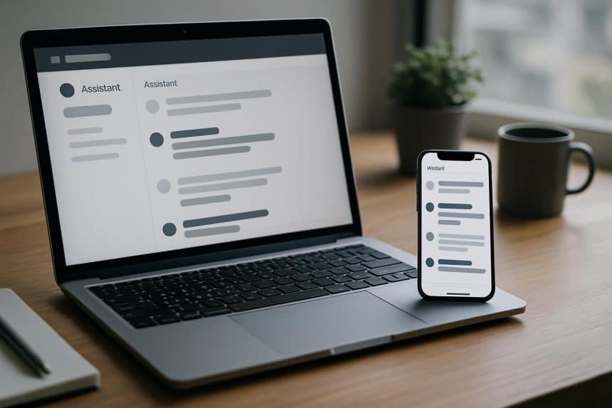 Laptop and an iPhone with AI chat