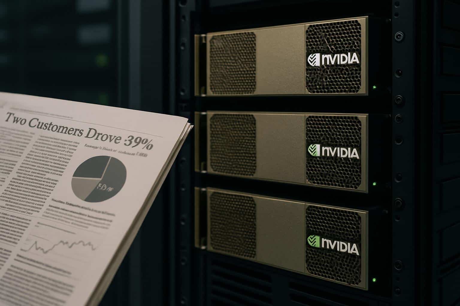 Nvidia Q2 revenue pie chart highlighting two customers accounting for 39% of sales