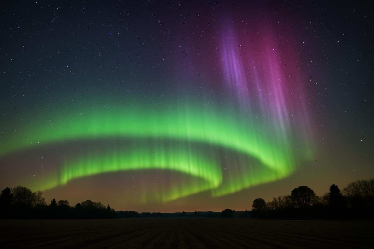 Illustrated map of 18 US states showing aurora borealis visibility