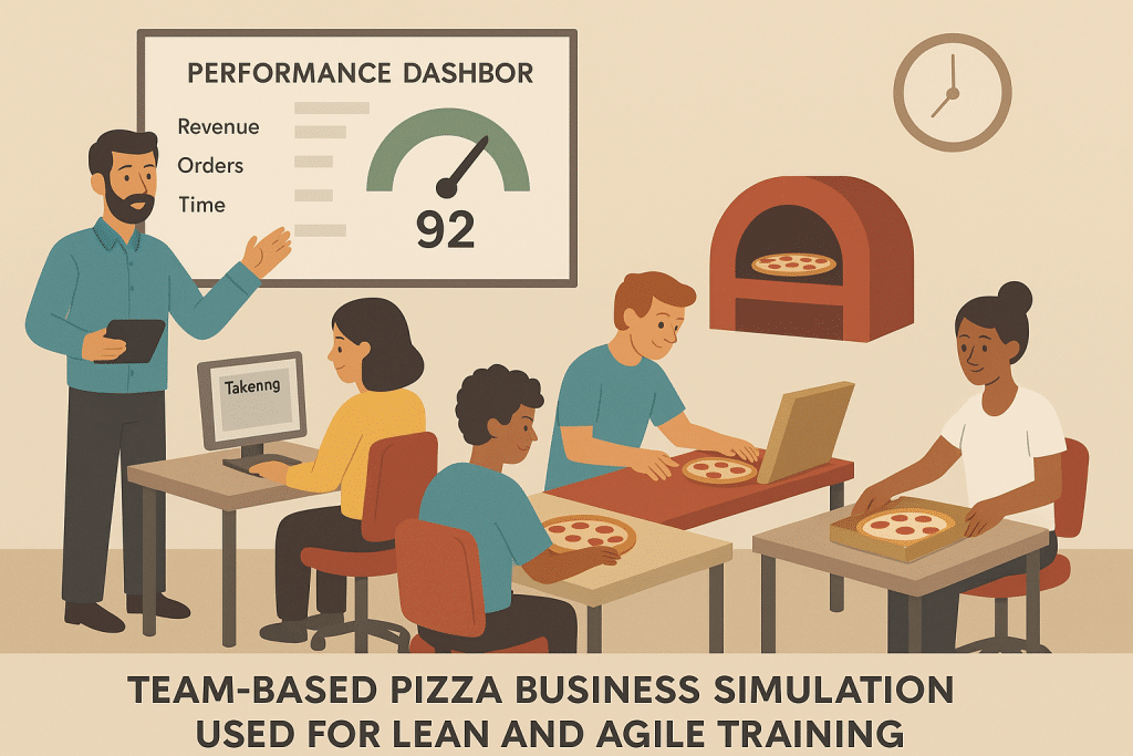 Team-based pizza business simulation used for Lean and Agile training