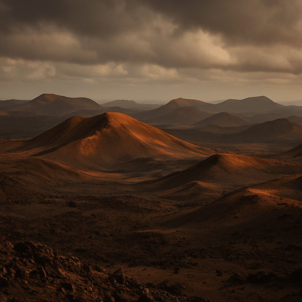 Dramatic volcanic landscape of Timanfaya National Park in Lanzarote