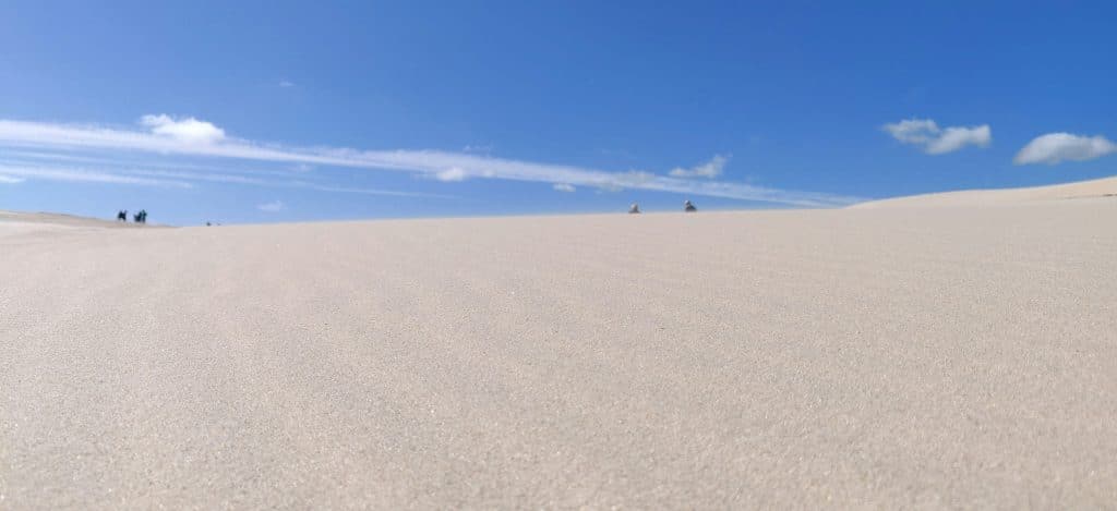 Golden sands of Playa Blanca beach with clear skies