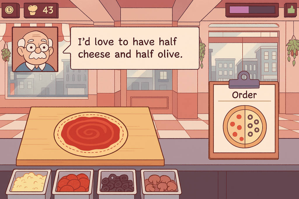 Gameplay from mobile game Good Pizza, Great Pizza showing order management