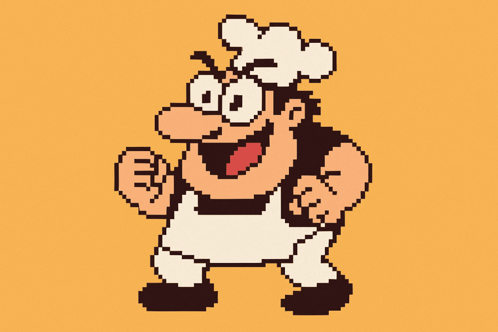 Pixel art character from Pizza Tower indie action platformer on Steam