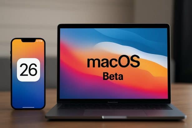 Apple iOS 26 and macOS sixth public betas shown on iPhone and Mac