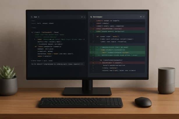 Warp terminal showing diff-tracking for AI coding agent edits