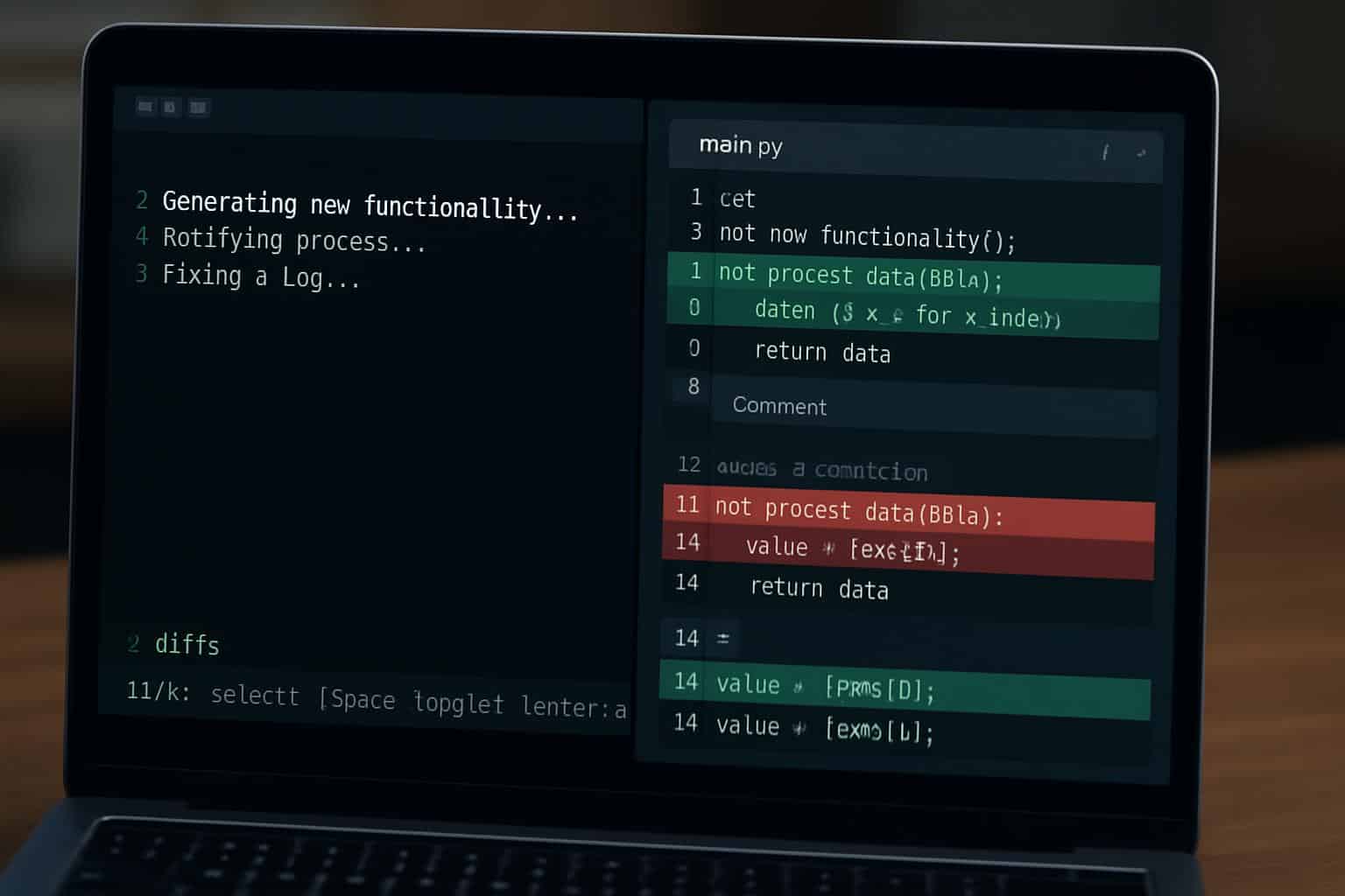 Warp terminal UI with diff-tracking for AI coding agents