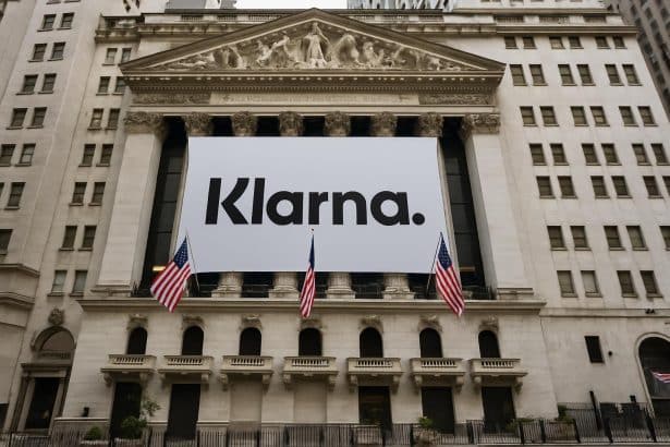 Klarna logo with NYSE backdrop as fintech targets .27B revived IPO