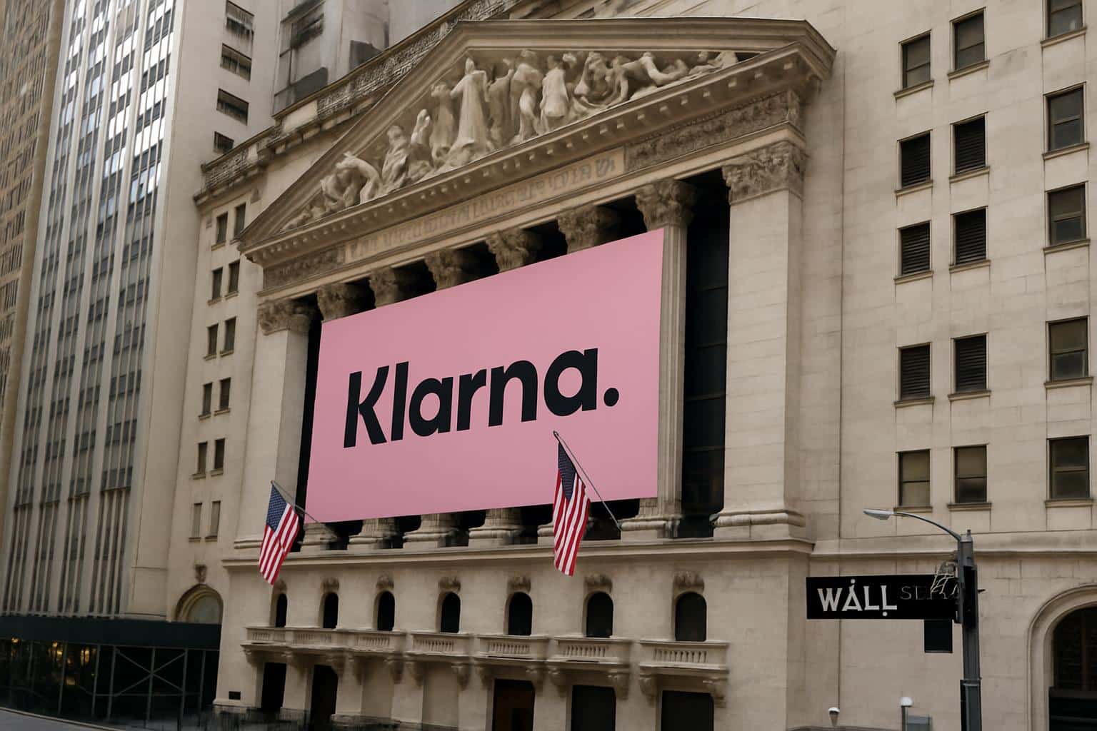 Klarna logo over NYSE trading floor, signaling revived .27B IPO