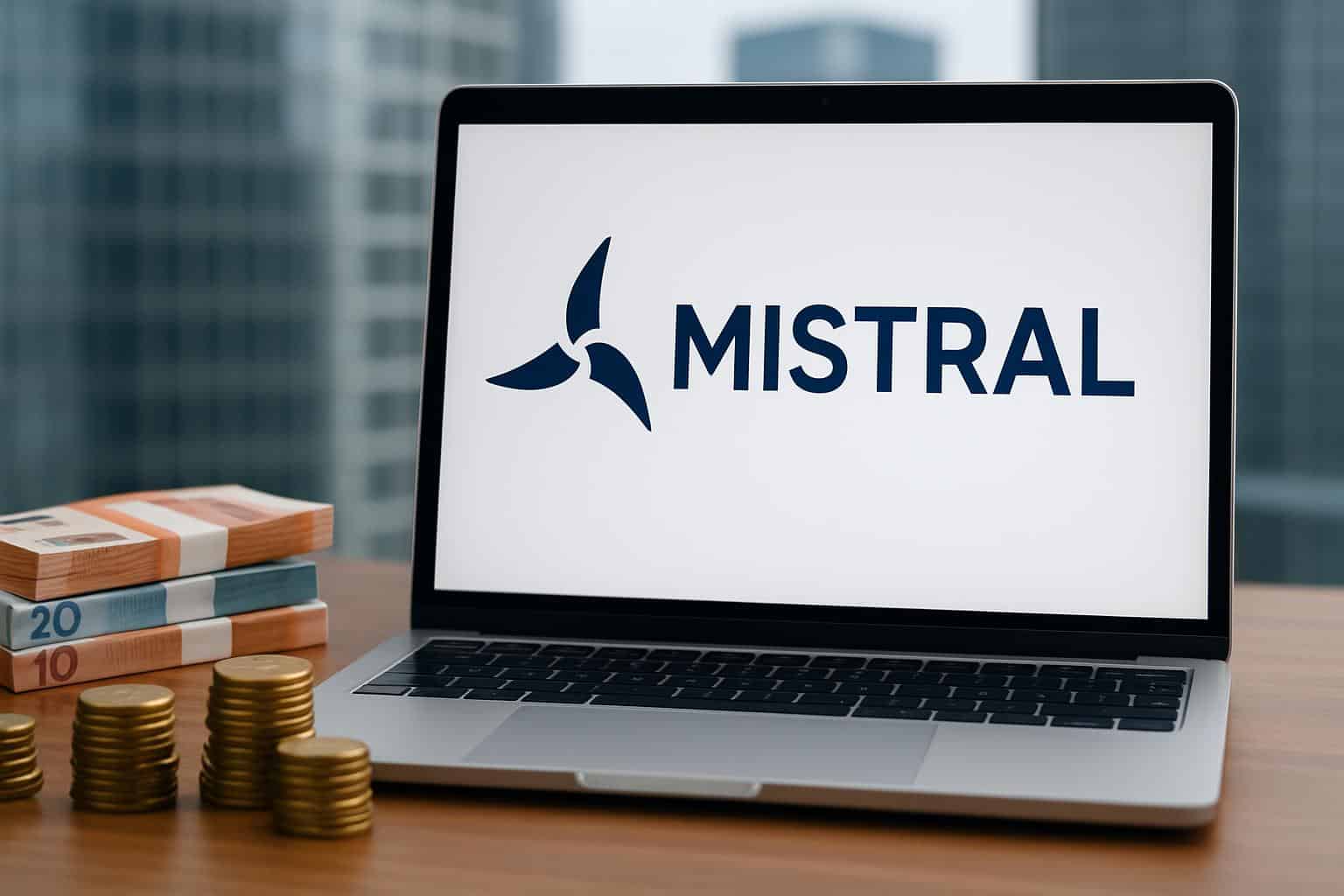Mistral AI logo with euro and growth chart as French startup nears B valuation in new round