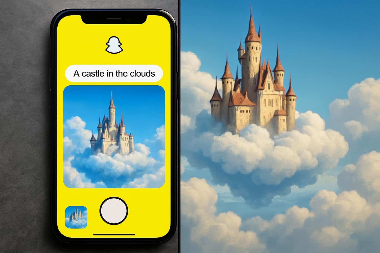 Snapchat Imagine Lens turning text prompts into AI images on a smartphone screen