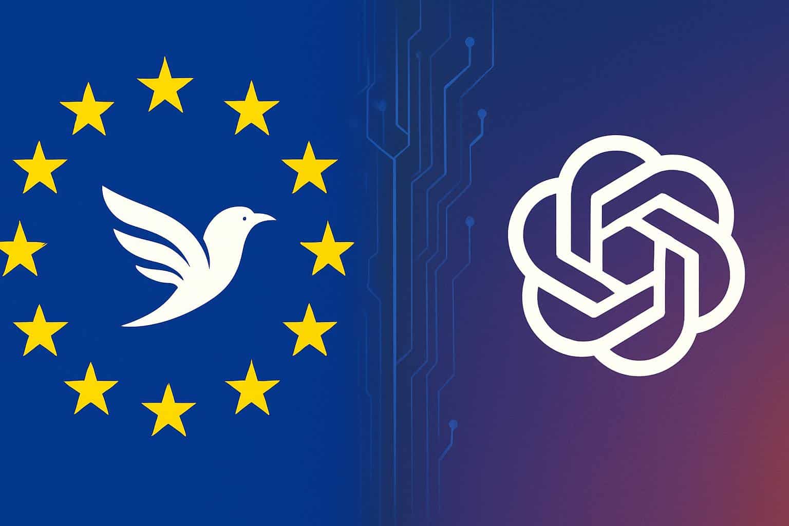 Mistral AI logo with EU flag, highlighting Europe's rival to OpenAI