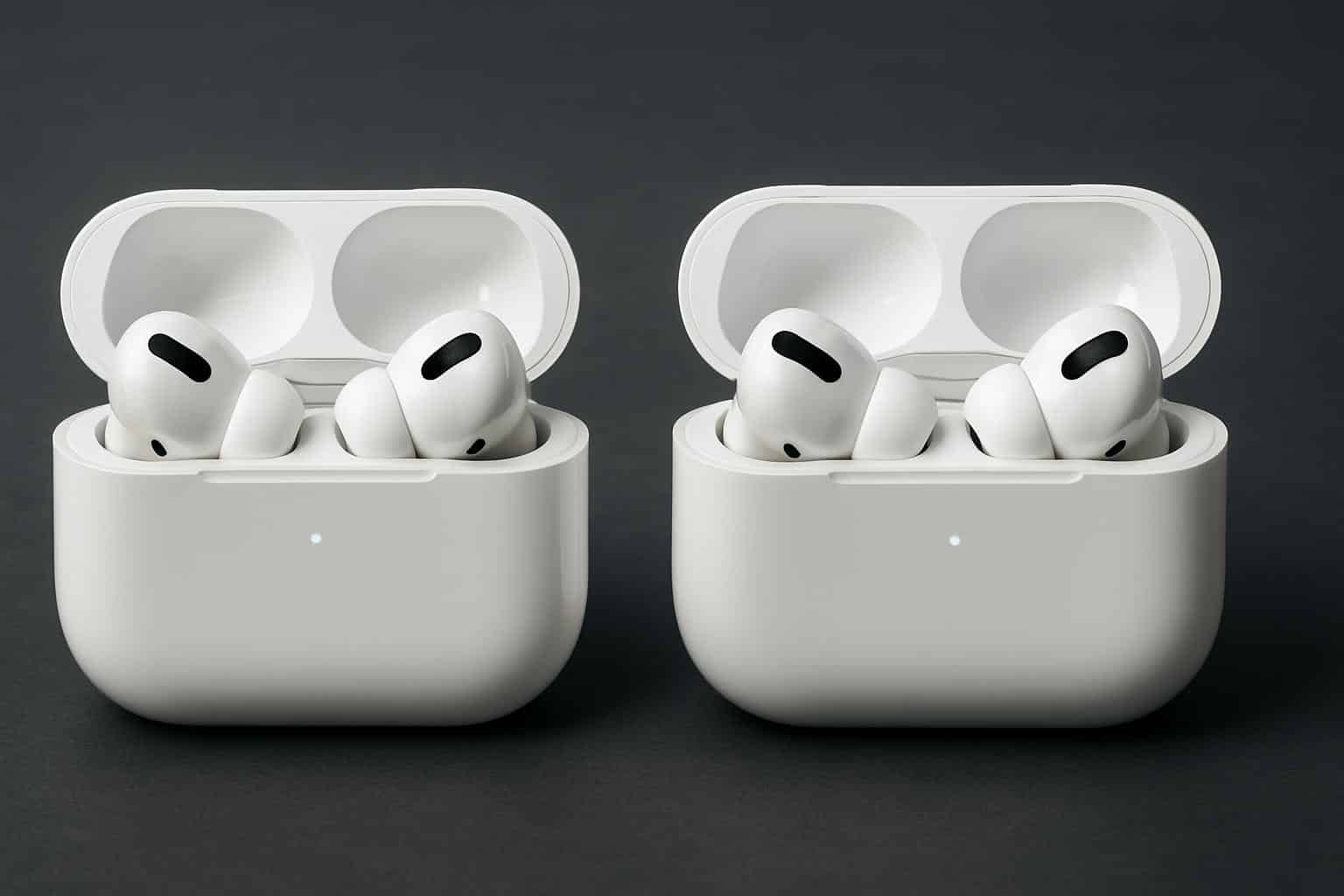 Two AirPods Pro 3 models side by side highlighting key design and feature differences