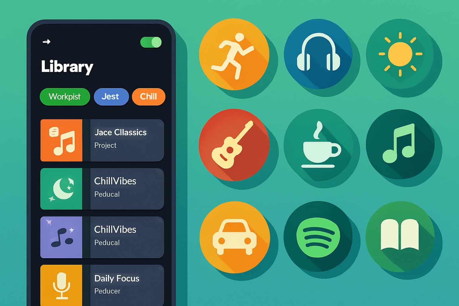 Spotify app showcasing smart filters for mood, genre and activity playlists