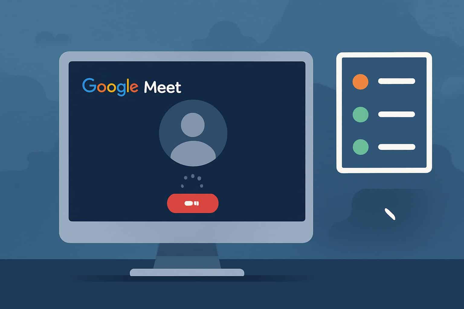 Google Meet down: logo with error symbol and service status alert