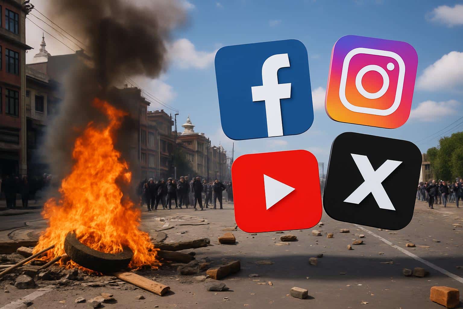 Nepal flag with social media icons as ban lifts after deadly protests