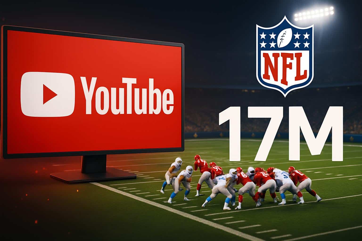 YouTube play button beside NFL shield and 17M viewers text for streaming exclusive