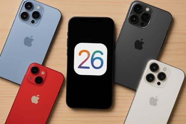 iPhone lineup showcasing iOS 26 update compatibility and supported models