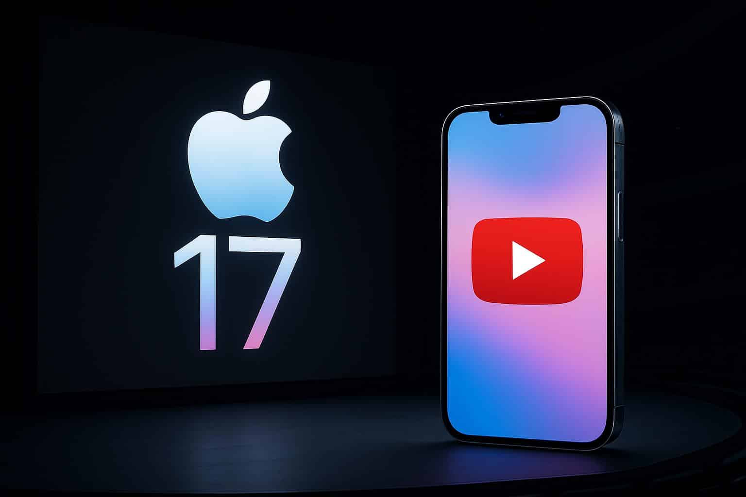 Apple iPhone 17 keynote event livestream preview with Apple logo and play button
