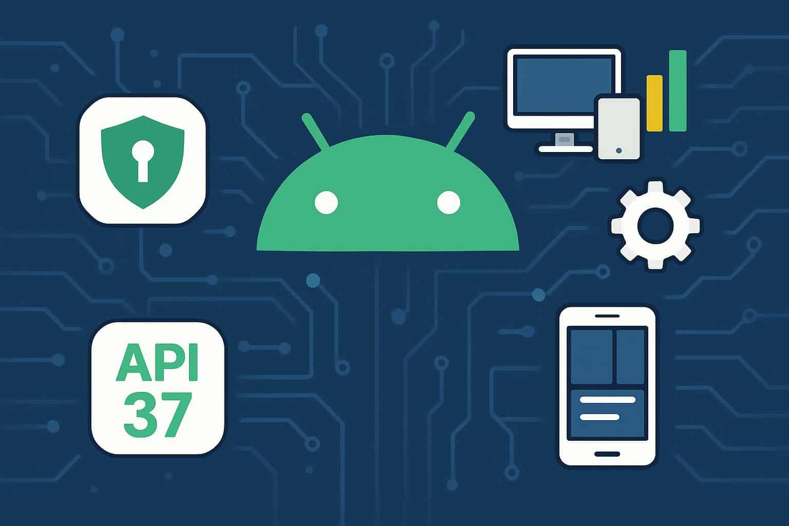 Android 17 new features preview on smartphone UI with app icons and settings