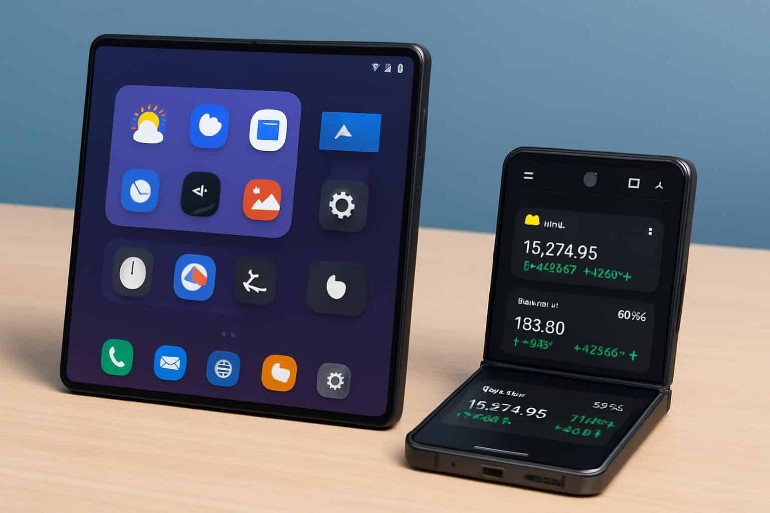Samsung Galaxy Z Fold 7 and Flip 7 showcasing DeX widgets and Finance alerts