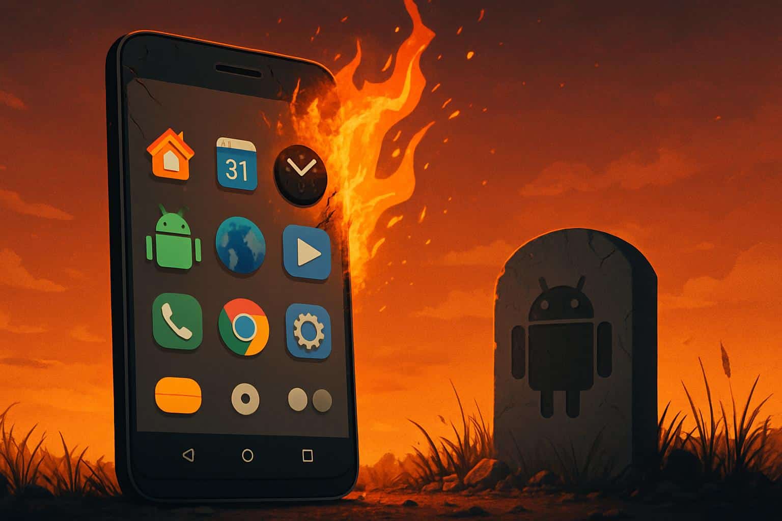 Nova Launcher icon fading as Android logo recedes, signaling an Android retreat