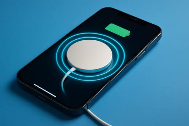 Qi2 magnetic wireless charger aligned to smartphone for faster charging speeds