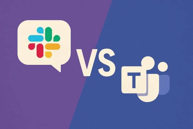 Slack vs Microsoft Teams logos side by side, digital office tools comparison