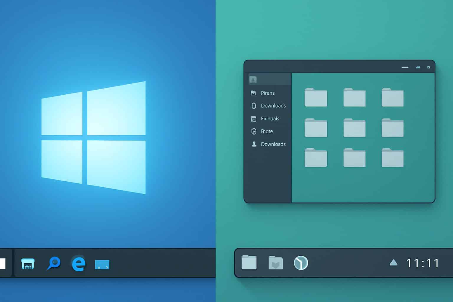 Windows-style Linux desktop with Start menu and taskbar for easy switching