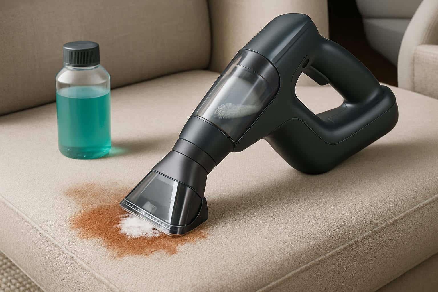 Shark StainForce cordless handheld stain cleaner tackling a carpet spill