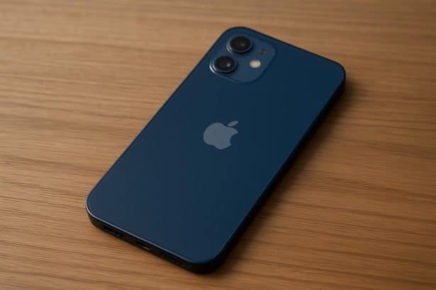 iPhone 12 close-up on desk, still in daily use and kept for another year