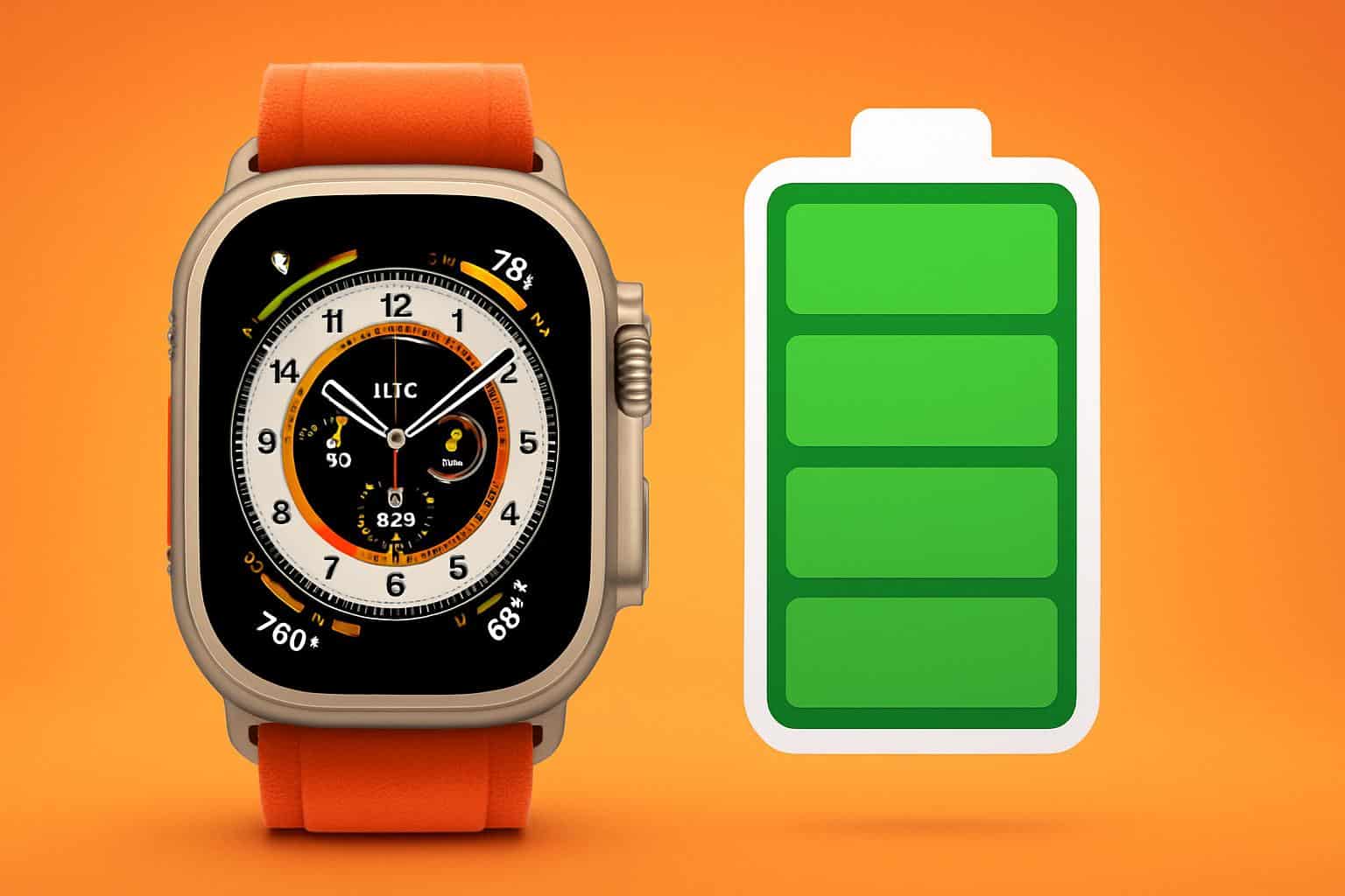 Apple Watch Ultra 3 with glowing battery icon signaling huge battery boost