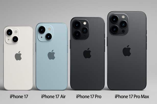 iPhone 17 vs Air vs Pro vs Pro Max lineup compared side by side for size and specs