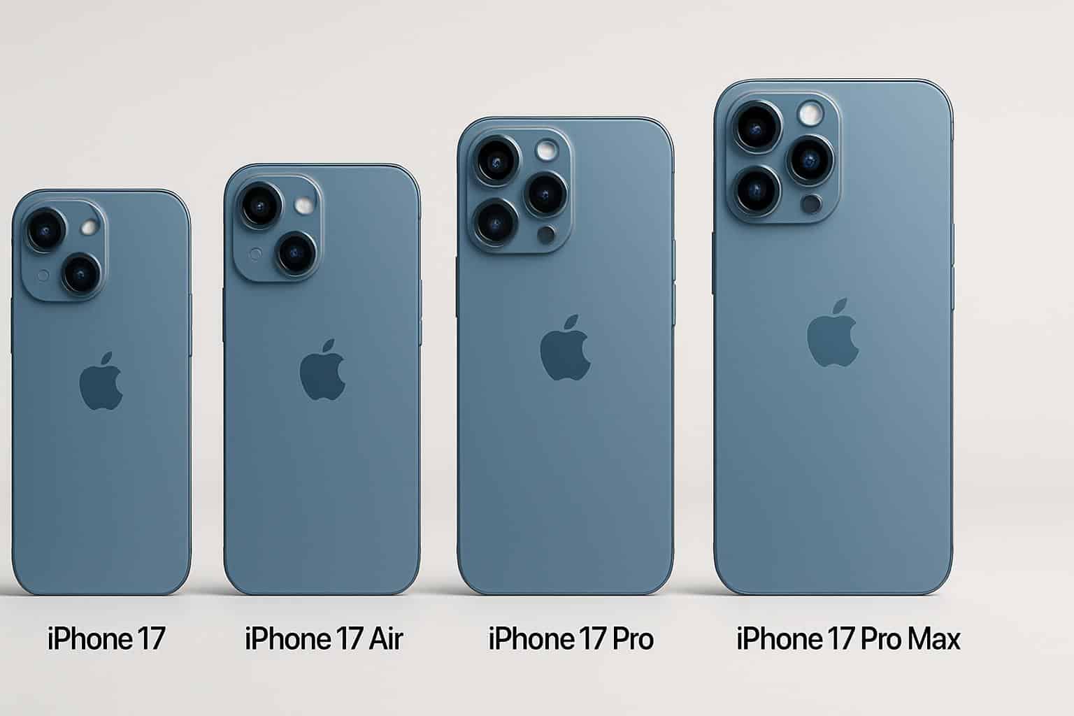 Apple iPhone 17 vs Air vs Pro vs Pro Max comparison showing design and size differences