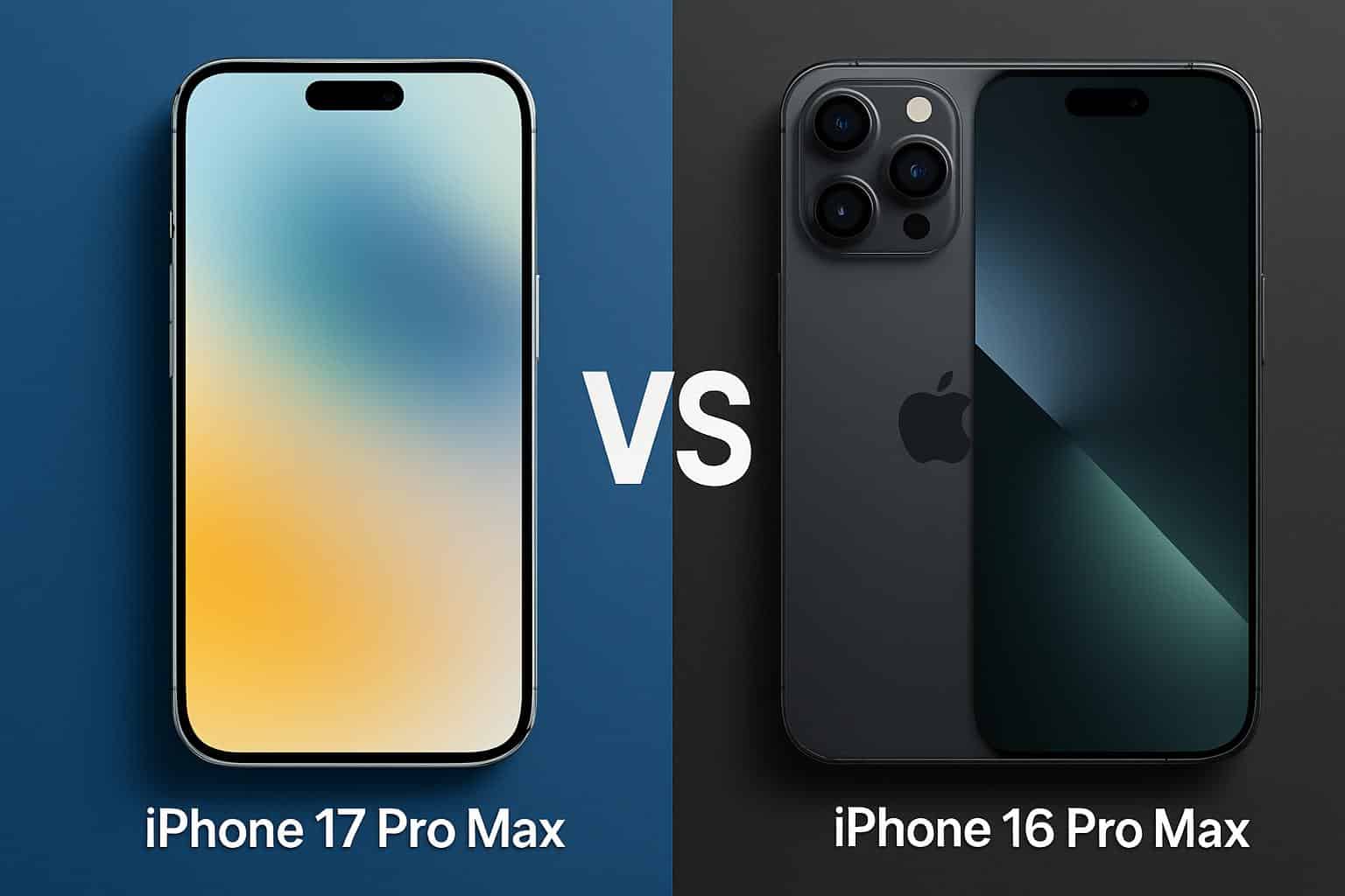 Apple iPhone 17 Pro Max vs 16 Pro Max side-by-side design, display, camera, and specs comparison