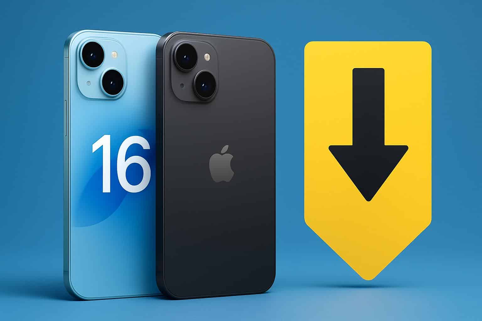 iPhone 16 price drop with discount tag and downward arrow graphic