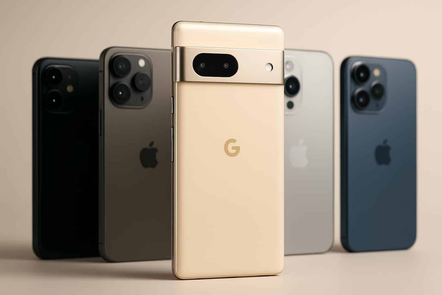 Google Pixel smartphone with global top 5 premium phones ranking graphic
