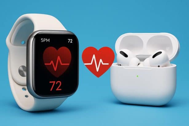 AirPods Pro 3 with Apple Watch showing heart rate alert
