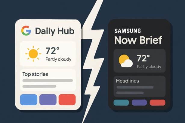 Google Daily Hub vs Samsung Now Brief interface comparison, still not smart enough