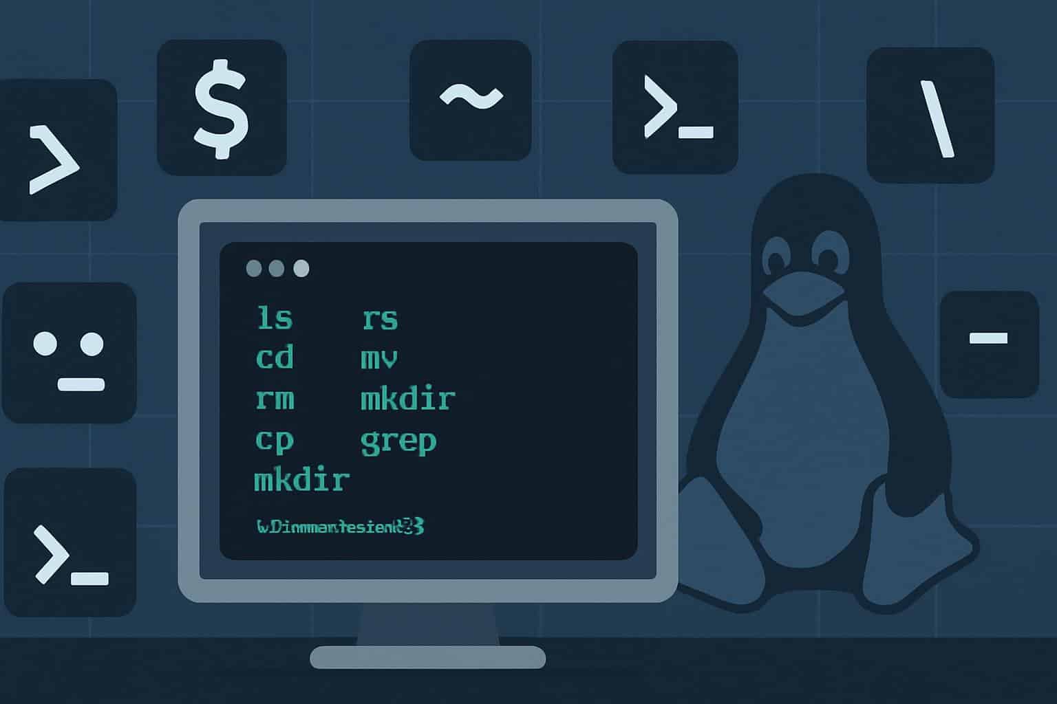 Linux terminal window showing basic shell commands for beginners