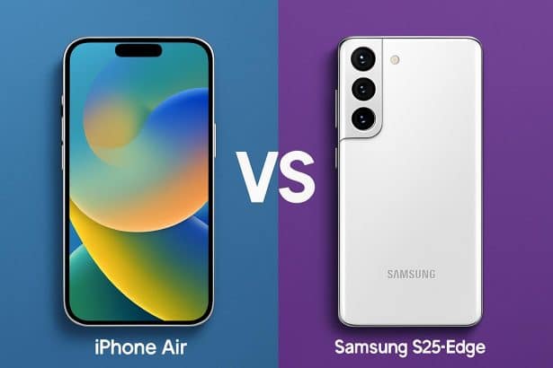 iPhone Air vs Samsung S25 Edge side-by-side smartphone comparison with clear winner