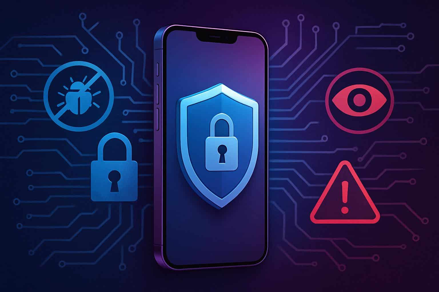 Apple iPhone 17 with shield icon for anti-spyware security update