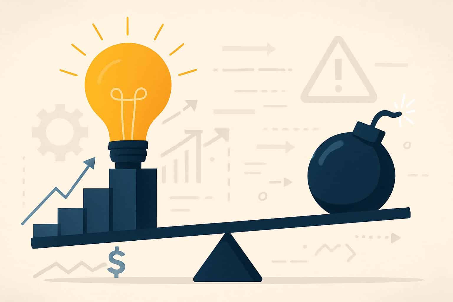 Scales balancing innovation and risk for business leaders' strategy decisions
