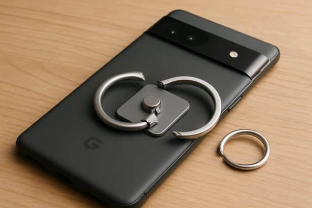 Google Pixelsnap Ring Stand attached to Pixel phone, facing early reliability and fit issues