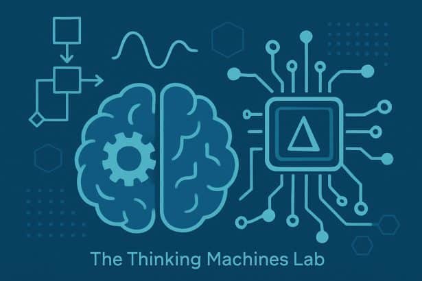 Thinking Machines Lab deterministic AI research with neural network and circuit graphics
