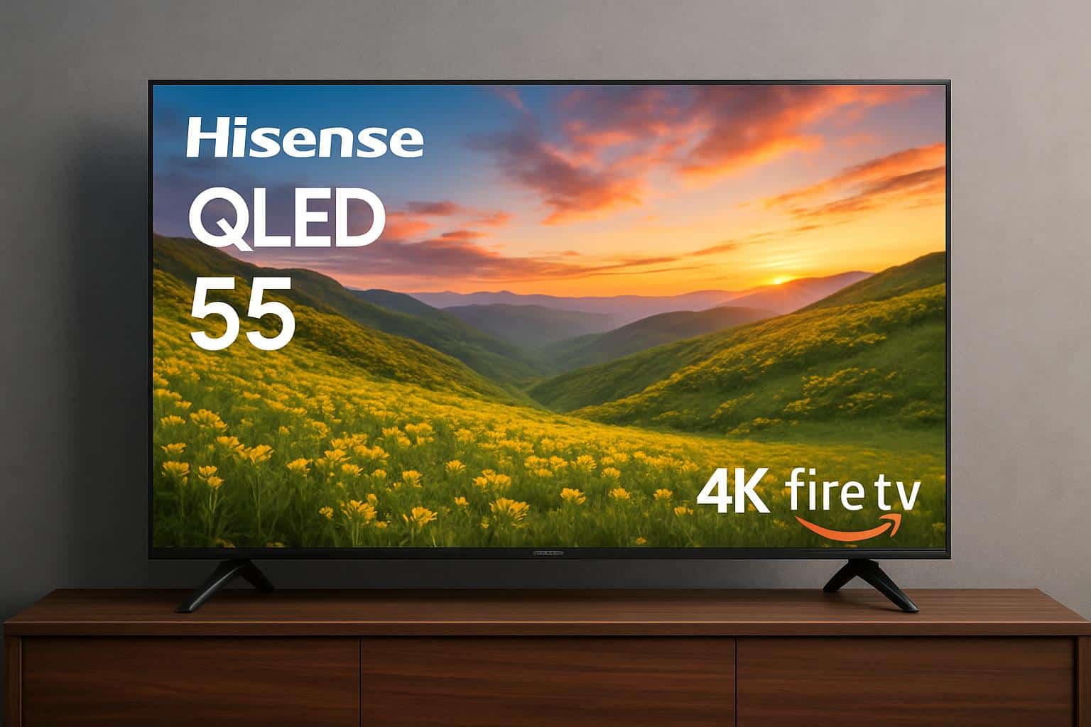 Hisense E6 55-inch QLED Fire TV showing the Fire TV home screen