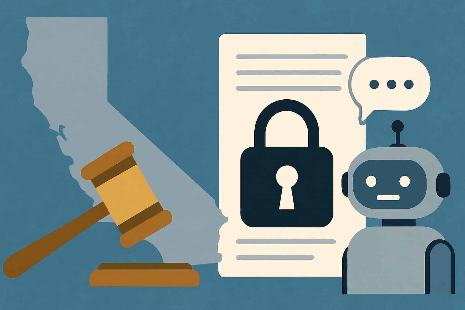 California Capitol with chatbot icons signaling push to regulate AI chatbots