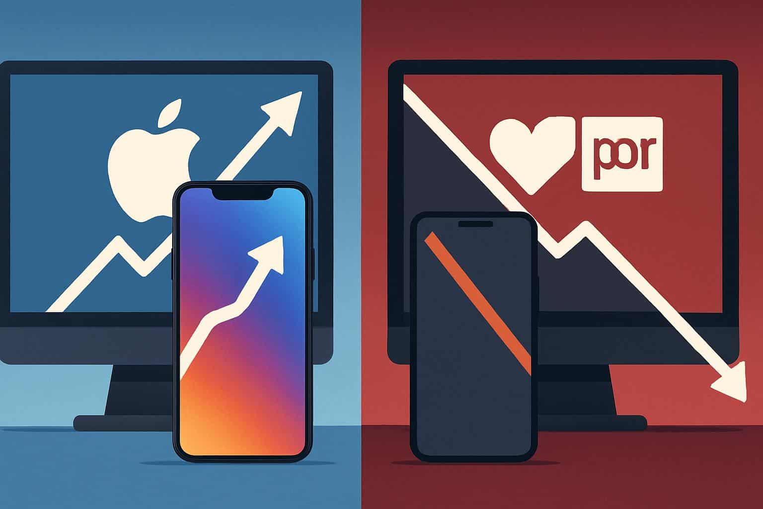 Apple event linked to drop in Pornhub traffic; iPhone, Apple and Pornhub logos with downward chart