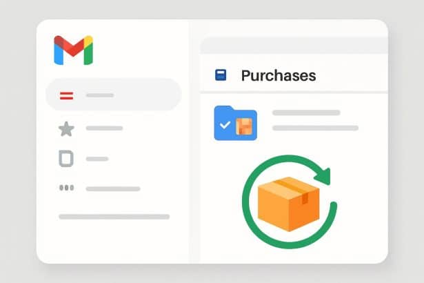 Gmail inbox showing Purchases tab for package tracking
